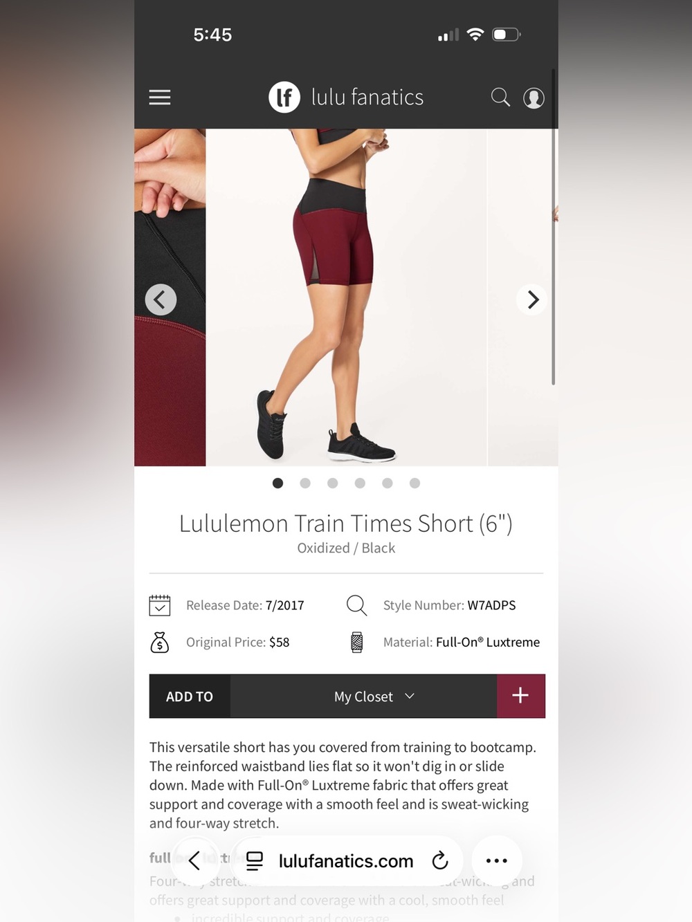 lululemon athletica Train Times Short in Oxidized Red and Black